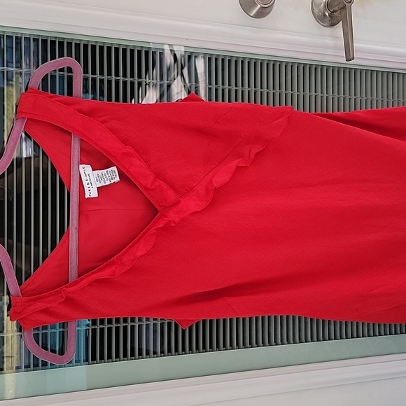 Linen Sleeveless Maxi Dress Sz 10 Side Zipper Asymmetrisal Hem Ruffle Detail - Picture 3 of 11